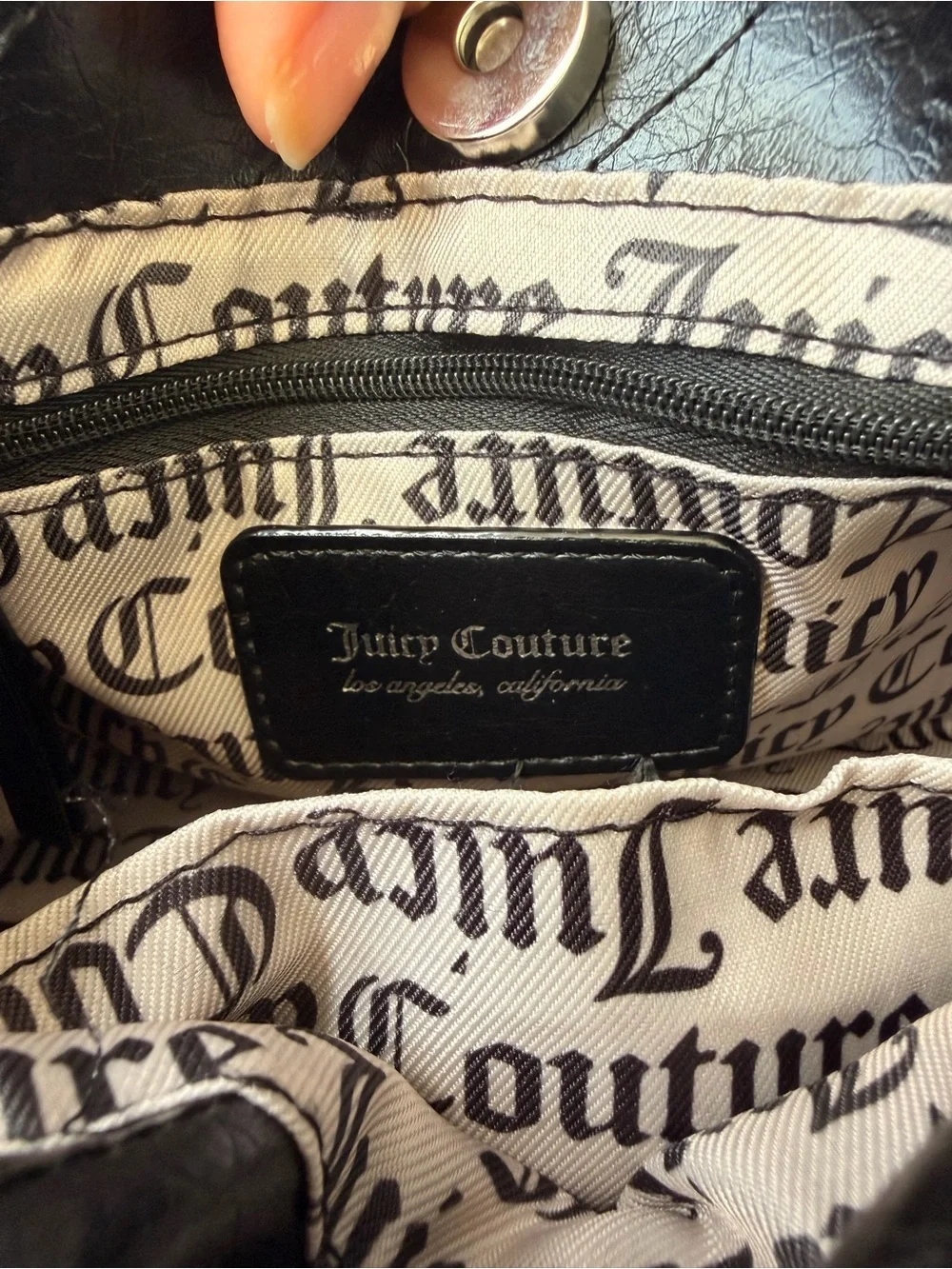 Juicy Couture Black Quilted Leather Tote with Silver Chain Handles